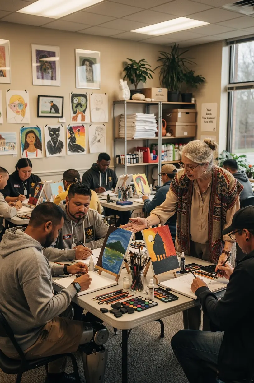 Art therapy group session with creative activities